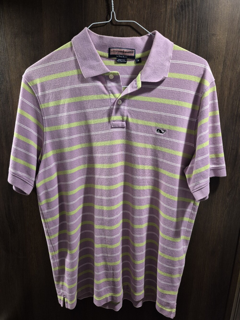 Early Vineyard Vines Lavender Polo with Lime Stripes